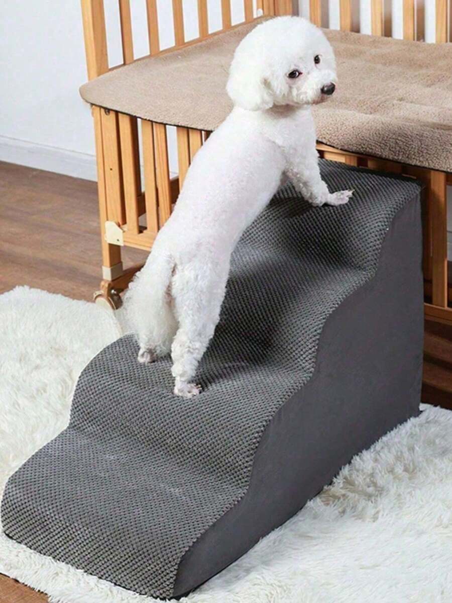 Small/Medium Dog Pet Stairs - Non-Slip Removable Steps, Thick Memory Foam Gradual Slope Ladder, Protects Spine & Joints - Grey - View 1