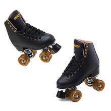 1 par de patines de ruedas de estilo deportivo retro con ruedas de PU resistentes al desgaste y amortiguación, protección de impacto de grado A, patines de ruedas dobles de cuero de PVC negro para exteriores