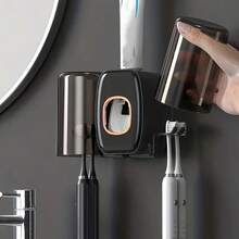 1pc Toothbrush Holder,Bathroom Organizer,Automatic Toothpaste Dispenser With Brush Holder Gargle Cup, Multifunction Toothbrush Holders For Bathrooms, Bathroom Tooth Brush Holder Set, Toothbrush Organizer With Cup, Wall Mounted Shower Room Decor Set Home Bathroom Decor Fall Decor Back To School - Nhiều màu - Xem 2