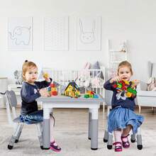 Kids Table With 2 Chairs, Children's Seating Height Adjustable, Painting Table Chair Set, For Boys And Girls From 3 Years, Square Table - Grey - View 2