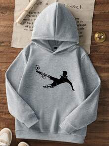 1pc Tween Boy Casual Printed Pullover Sweatshirt, Thermal Lined, Long Sleeve, Autumn/Winter