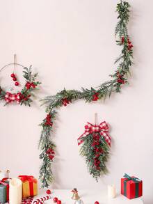 1 Stück künstliche rote Frucht Schleifen Girlande Dekoration, nordischer Stil Weihnachts Heim Wohnzimmer Kamin Atmosphäre Dekoration, Heim Fenster Ausstellung Festival Wohnzimmer Hängende Dekoration, Eingangsbereich, Büro Weihnachtsdekoration Heim Dekor Weihnachtsdekorationen Raumdekoration Winter