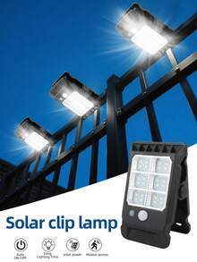 1/2 户外太阳能灯配有运动探测器和夹子，配备 24 个 LED/COB 灯泡，用于户外壁灯，为骑行提供夜间安全照明，配有锂电池，可整夜照明。 - 黑色 - 查看 12