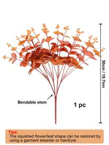 1 片人造桉树叶，橙色塑料假桉树，适用于婚礼派对装饰、情人节、礼物