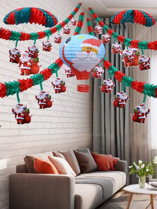 1 pieza Adorno colgante de flor de papel navideña, guirnalda de panal de papel con diseño de Papá Noel para decoración de ventanas, árboles de Navidad, fiestas, fondos y arcos, decoración del hogar y de habitaciones