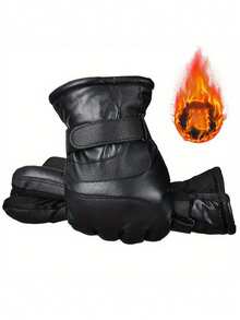 1pair Men Winter Warm Hand Warmers Full Fingers Thickened Fleece Gloves Waterproof Wind Proof Outdoor Motorcycle Cycling Thermal Gloves Leather Thickened Ski Gloves Touch Screen Gloves Unisex