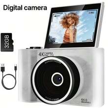 W&O 5K Digital Camera For Photography Autofocus, 2025 Newest 64MP Vlogging Camera With 32G TF Card, 1 Battery, 3 Inch 180° Flip Screen, Compact Travel Camera For Teenagers With 16x Zoom, Anti-Shake, Great Gift For Beginners - trắng - Xem 1