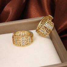 1 Pair Of Retro Fashionable Ladies Ring Earrings, Luxurious Style Copper Jewelry, Inlaid With Synthetic Zirconia, Suitable For Daily Wear, Parties, Banquets, Weddings, Festivals