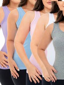 Kit 5 Casual Summer Thick Strap Blouses - caramelo gris - Ver 5