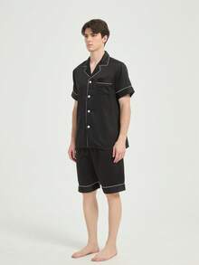 بدلة بيجامة رجالية كاجوال جديدة بأكمام قصيرة وشورت