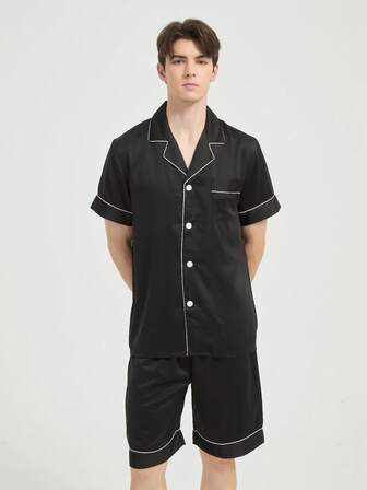 New Men's Fashion Casual Short Sleeve Shorts Pajama Set