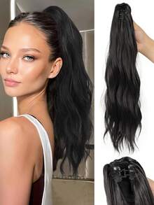 Synthetic Ponytail Extension,Dark Brown 18 Inch Claw Clip Ponytail Extension, Soft Wavy Curly Clip On Ponytails For Women Heat Resistant Synthetic Hairpiece For Daily Use - Multicolor - View 1