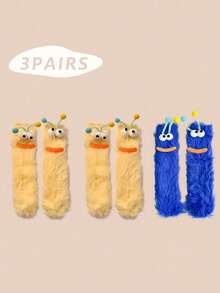 1/2/3 双女士趣味袜子、节日袜子、卡通袜子、毛绒袜子、节日袜子、中筒袜、大眼袜子、可爱袜子、保暖袜子 - 彩色 - 查看 24