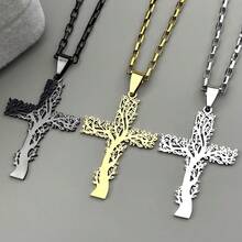 Christian Stainless Steel Tree - Cross Box Chain Pendant Necklaces In Black, Gold & Silver Color For Women Men Religious Fashion Jewelry - Necklace - View 1