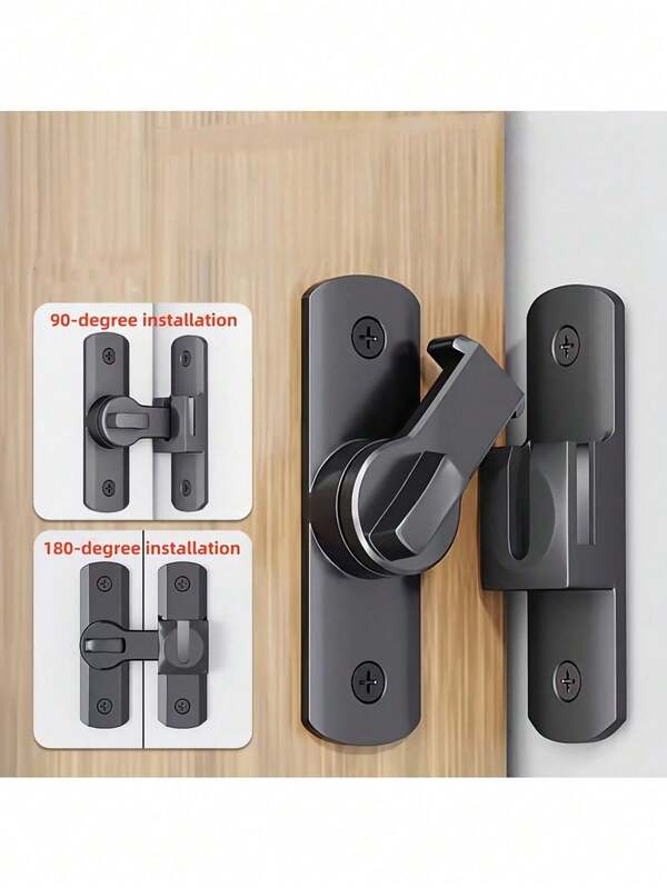1pc Heavy Duty Security Door Lock Handle, Commercial/Residential Grade Safety Latch Lock, Adjustable Sliding Bolt 90°/180°, Anti-Pry Lock Clasp, Screws Included, Manual Operation, Reinforced Structure For Bathroom, Home, Office, Garage Door, Hotel Door, Business Door, Black Finish, Stable Installation, Home Security Upgrade, Modern Door Lock Compatible With Standard Doors, Enhance Door Safety, Sturdy Metal Surface