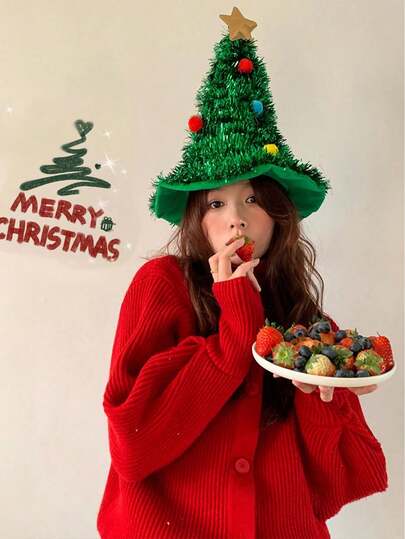 1pc Polyester Sequin Patchwork Christmas Tree Party Decoration For Christmas Celebration