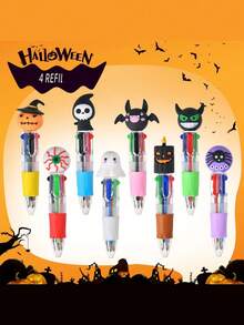 10 pièces - Stylos mini multicolores d'Halloween en 1 stylo à bille Halloween 4-en-1 mignon, stylo citrouille sorcière effrayante sorcière squelette. Convient pour les faveurs de fête d'Halloween, les cadeaux de friandises ou de fête d'anniversaire