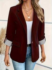 Roll Tab Sleeve Single Button Blazer Office Attire For Women Business Casual Woman Women's Casual Blazers Open Front Long Sleeve Work Office Suit Jackets Blazer Business Casual Outfits