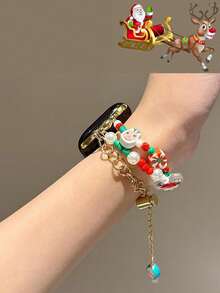 1 件兼容圣诞 表带 38/40/41/42/44/45/46/49 毫米，手工雪人与雪花串珠手链表带，适用于 Ultra 系列 1-10 和 SE - 彩色 - 查看 5