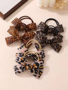 2pcs/6pcs Girls Leopard Print Ribbed Bow Hair Scrunchies Hair Accessories Set, Suitable For Daily Decoration - Multicolor - View 2
