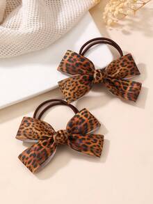 2pcs/6pcs Girls Leopard Print Ribbed Bow Hair Scrunchies Hair Accessories Set, Suitable For Daily Decoration - Multicolor - View 3