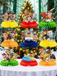 Paw Patrol Paw Patrol 9pcs Christmas Stocking Stuffers Woof Team Honeycomb Ornament Birthday Party Desktop Decoration Dining Table Party Honeycomb Display Paper Honeycomb Base Supplies Suitable As A Birthday Gift For Friends At Birthday Parties, Dog Themed Party Decoration (Random Style)