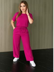 Women Two-Piece Outfits - Hot Pink - View 3