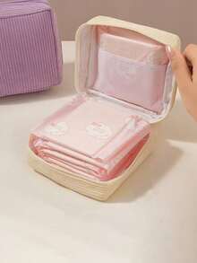 1pc Corduroy Sanitary Napkin Storage Bag, Portable Travel Storage Bag, Large Capacity Sanitary Napkin Storage Bag, Female Tampon Storage Bag, Portable Makeup Lipstick Bag, Coin Purse, Girls Coin Purse, Sanitary Napkin And Panty Liner Storage, Used To Store Sanitary Napkins, Panty Liners And Tampons, A Must-Have For Girls, Travel Essentials, Holiday Gifts, Gifts For Girls. Vacation Makeup Bag Makeup Organizer Travel Bag For Women