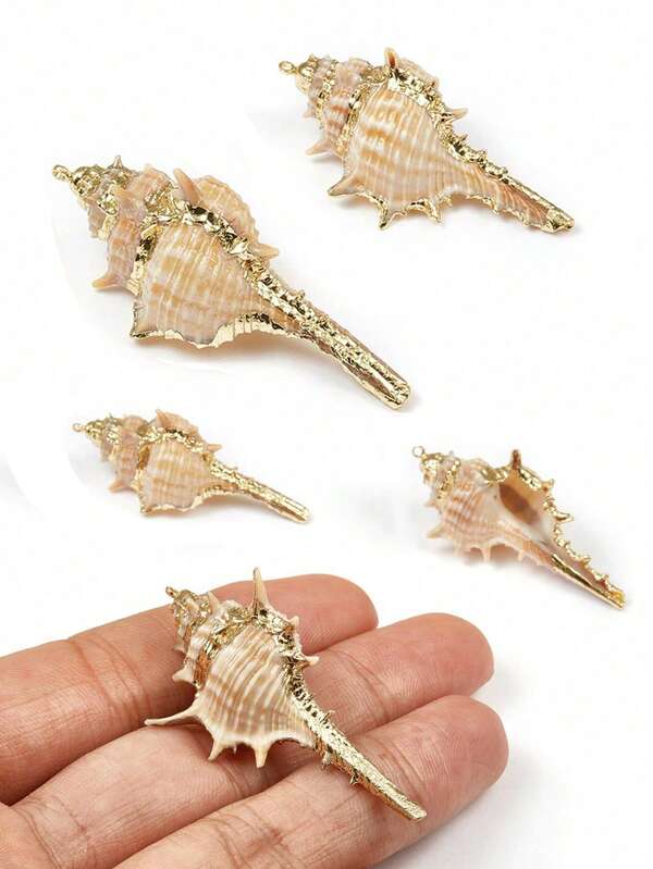 3 قطع من الأصداف الحلزونية الكبيرة المطلية بالذهب، قلادات معدنية مطلية بالذهب، إكسسوارات زخرفية للتعليق، مناسبة للقلائد والأقراط والأساور والكاحل والحقائب والمفاتيح