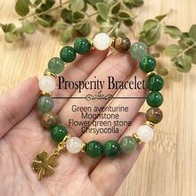 1 Piece Green Aventurine And Chrysocolla Bead Necklace Bracelet With Clover Pendant, Natural Stone Wealth Jewelry, Vintage Bohemian Style, St. Patrick's Day And Thanksgiving Gift, Unisex Elegant Accessory - 綠色 - 查看 6