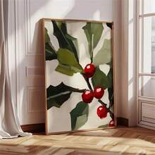 1 pièce/2 pièces canevas d'art imprimée avec sapin de Noël et baies rouges - Style vintage, décoration de vacances chaleureuse pour la maison et le bureau, parfaite pour le salon, la chambre, la salle de bain ou le restaurant, décorations de Noël, idéal comme cadeau de Noël. Cadre en option - Multicolore - Voir 5