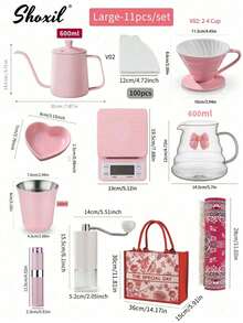 shoxil 1 件粉色咖啡礼盒 - 全套手冲咖啡套装（01 和 02 号）适合情人节和节假日 | 便携式旅行友好型设计，适合女士、情侣和咖啡爱好者的特别礼物 - 粉紅色套裝 - 查看 15