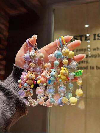 1pc Autumn And Winter New Cartoon Mobile Phone Chain Violent Bear Hand-Painted Beaded Mobile Phone Pendant Bag Car Keychain Accessories, Stitched Star / Baby Keychain, Party Gathering Y2K Keychain