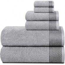 Juego de 6 toallas algodn ultrasuave, contiene 2 toallas de bao de 71.12x 139. 2 toallas de mano de 40.64x 60.96 y 2 paos de 30.48x 30.48, compactos, ligeros y - Juego de 6 unidades + Gris - Ver 2