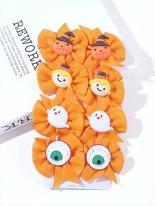8pcs Kids Cute Floral Cartoon Creative Hair Clips, Fashionable Halloween Party Accessories, No Card Paper Packaging