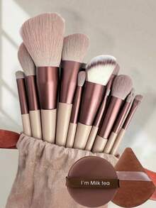 13pcs Professional Facial Makeup Brush Set Bevel&Taper Foundation Brush Contour Brush Blush Brush Powder Brush Eyeshadow Brush Concealer Brush Highlight Brush Smudge Brush + 2pcs Brown Makeup Sponges, Eye Shadow, Foundation, BB Cream, Concealer Makeup Brushes, Soft All-In-One Makeup Tools For Women,Easy To Carrying,Set For Travel,Gift For Women&Girls Random Color