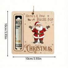 木制圣诞树硬币收纳盒 - 圣诞老人雪橇和驯鹿节日装饰，采用“送几美元”设计，雪花图案和挂绳，适用于圣诞礼物、小礼物填充物、节日家居装饰、季节性装饰品、有趣的节日布置，由木质材料制成，专为送礼者设计 - 彩色 - 查看 3