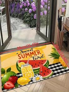 1pc New Welcome Doormat With Watermelon & Beverage Pattern, Suitable For Living Room, Bedroom, Indoor - Machine Washable - Flannel Material, Soft Wrapped, Skin-Friendly, No Pilling, Water-Resistant Easy Care, Odorless - Ideal For Home Decor, Room Decor, Living Room Carpet, Bedroom Carpet, Bathroom Carpet, Kitchen Carpet, Area Rug, Hotel Decor - Area Rug, All Season Use