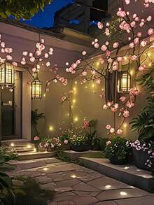 1pc 2.3m-144LED Cherry Blossom Tree Vine Light - 8 Flashing Modes, USB Powered, DIY Flexible, Suitable For Home Decor/Living Room/Fairy Garden/Room Decoration/Wall Decor/Yard/Holiday Party/Game Room/Office - Multicolor - View 4