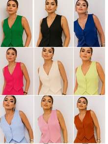 Plain Tailored Vest - The Sophisticated Choice For Work And Everyday Wear - 寶藍色 - 查看 2