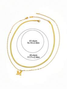 女士双层不锈钢项链，26个金银字母，欧美时尚风格，珠宝批发