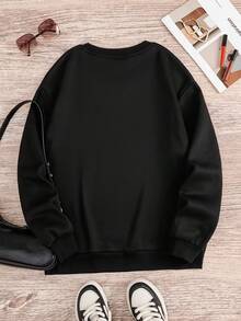 Sudadera casual de poliéster con cuello redondo para mujer con estampado de lazo de mariposa, jersey de punto de manga larga para primavera/otoño, 220 g/m² - Negro - Ver 3