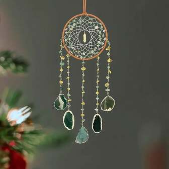 Green, Purple, Black Dream Catchers With Agate Pendant Natural Dream Catchers For Wall Decor Handmade Suncatcher Wall Hanging Ornament For Bedroom Living Room Home Decor