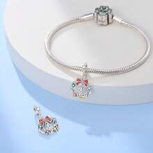 1 Pc Sterling Silver S925 Christmas Element Pendant, Colorful Christmas Wreath Pendant, DIY Christmas Necklace Bracelet, Christmas Gift