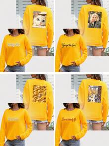 Customize Sweatshirt , Personalize Your Fall Look: Upload Your Text, Initials, Or Slogan. Cute Crew-Neck Pullover For Everyday Wear,Flocking Printing, Sports, And Outdoor ,Fall Clothes For Women,Winter Clothes For Women, Halloween Clothes Women.