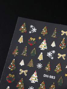 2片圣诞美甲贴纸，3D自粘全息金色圣诞树图案美甲贴花，DIY美甲用品 - 彩色 - 查看 5