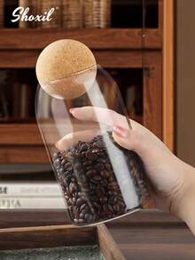 shoxil 1Pc Coffee Storage Jar, Glass Wooden Ball Lid Storage Bottle, Special Preservation Jar For Pour-Over Coffee, Tea Jar Storage Display Storage Bottle, Sealed Jar, Suitable For Kitchen Storage, Cafes And Festival Parties - Transparent - View 5