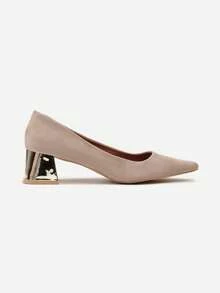 Tacones de punta fina de ante suave - Zapatos de trabajo/oficina para mujer - Beis - Ver 3