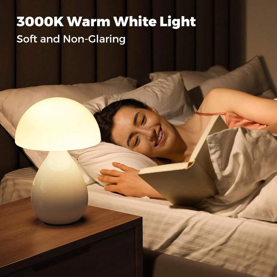 Mushroom Lamp, Vintage Small Table Lamp For Bedroom, Ice Crack Ceramic LED Night Light, Mid Century Modern Bedside Lamp For Nightstand, Living Room, Home Decor Gift Ideas For Women,Christmas And Halloween Gifts - 白色 - 查看 1