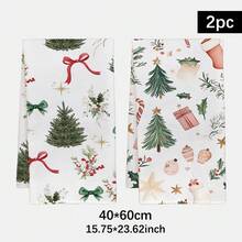 MEMNUN 2 pièces Serviettes de cuisine en microfibre super douces et absorbantes de 15,75 * 23,62 pouces (40 * 60 cm), avec imprimé aquarelle d'arbre de Noël, cadeau de Noël, nœud de bonbon et baie. Convient pour la décoration et les cadeaux de Noël, la cuisine, la cuisson, le thé, le nettoyage, les restaurants et toutes les saisons.